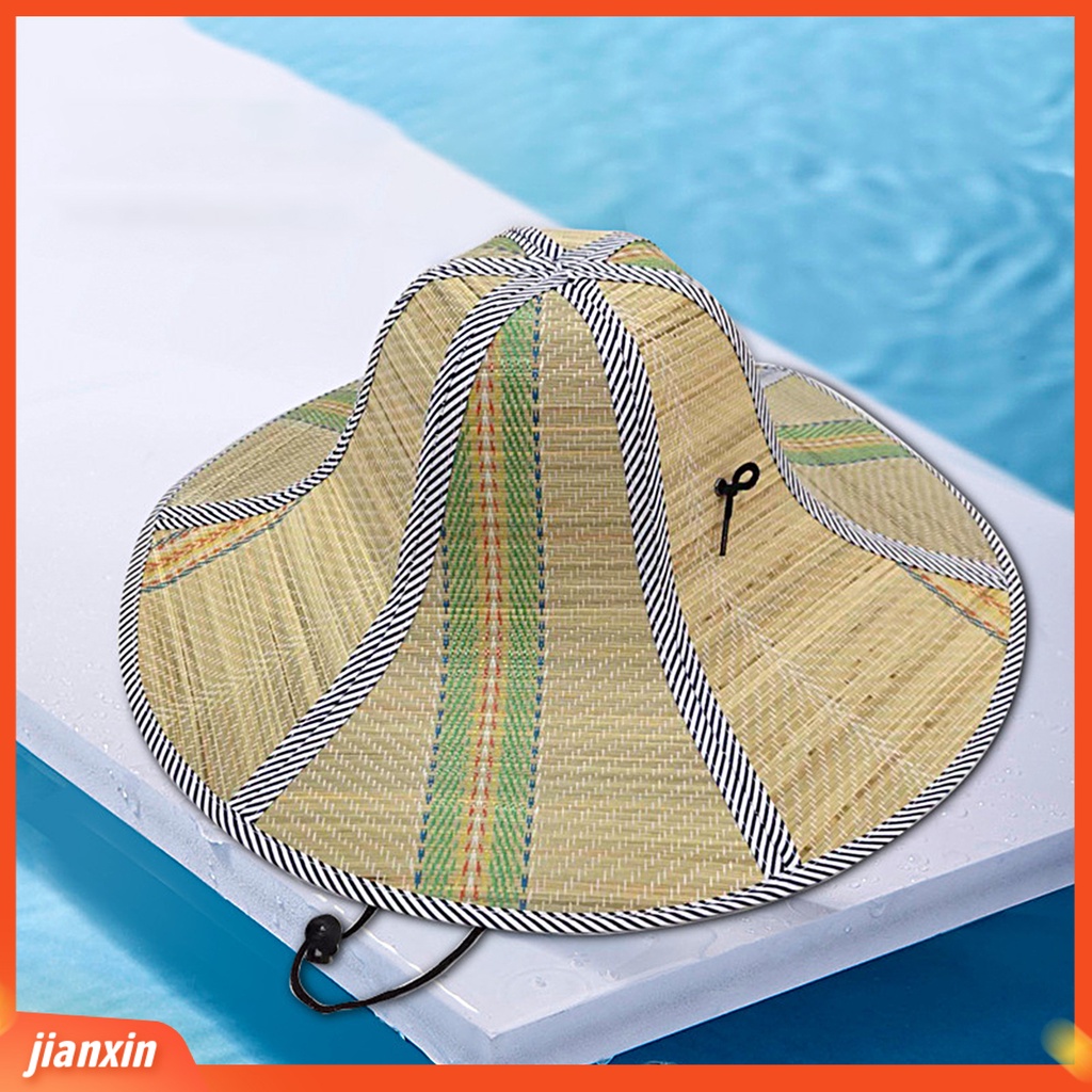 (In Stock) Topi Mancing Lipat Pelindung Matahari Hitam Serut Pinggiran Lebar Unisex Topi Jerami Pancing Untuk Outdoor