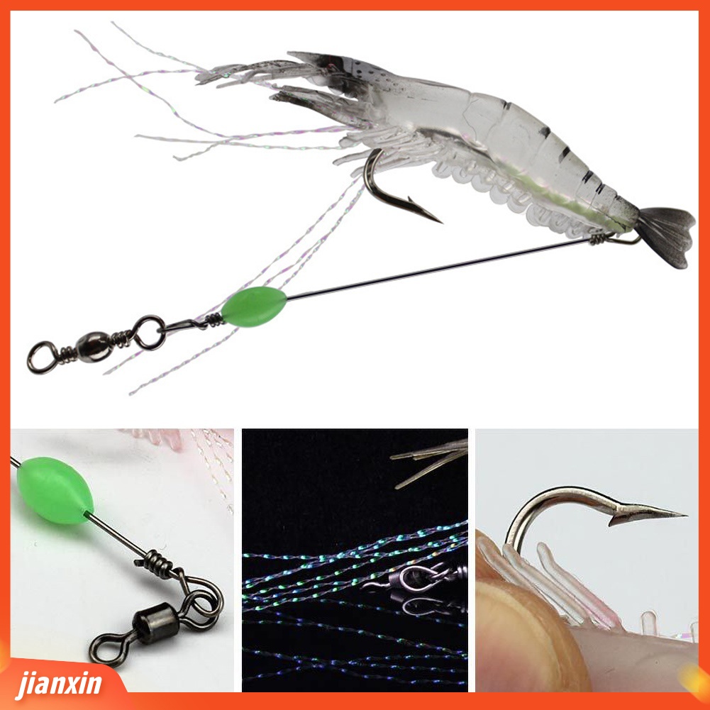 (In Stock) 5Pcs 9cm Luminous Udang Palsu Lembut Silikon Umpan Pancing Dengan Manik-Manik Kait Putar