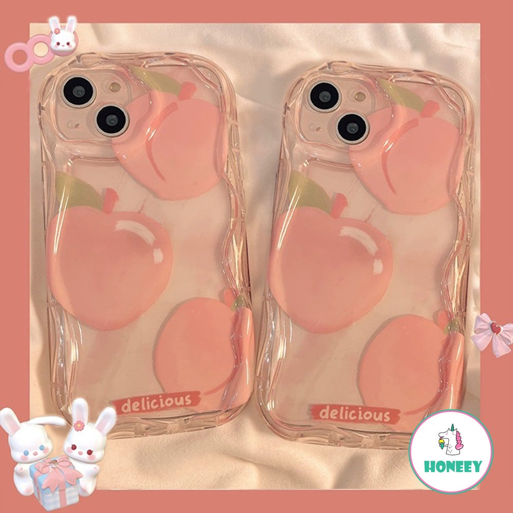 Ins Musim Panas Buah Peach Ponsel Case Kompatibel Untuk iPhone 14 Pro Max11 13 12 Pro Max Bening Silikon Penutup Pelindung