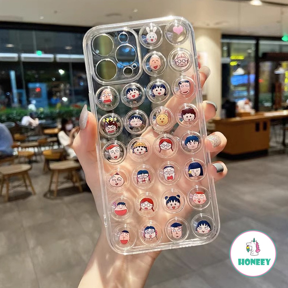 IPHONE Lucu 3D Kartun Chi-bi Maruko Gelembung Perlindungan Shockproof Casing Ponsel Untuk Iphone11 12 13 14 Pro Max X XR Xs7 8 Plus Penutup Belakang Bening