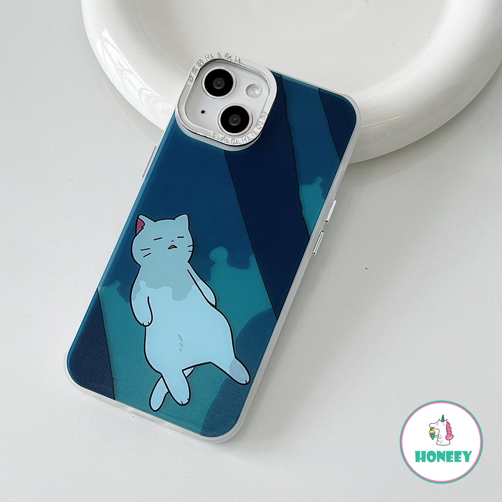 Casing Ponsel Motif Kucing Kartun Santai Putih Kompatibel Untuk iPhone 14 Pro Max13 12 11 Pro Max XR XS 7Plus 8Plus Cover Pelindung Lensa Berlapis