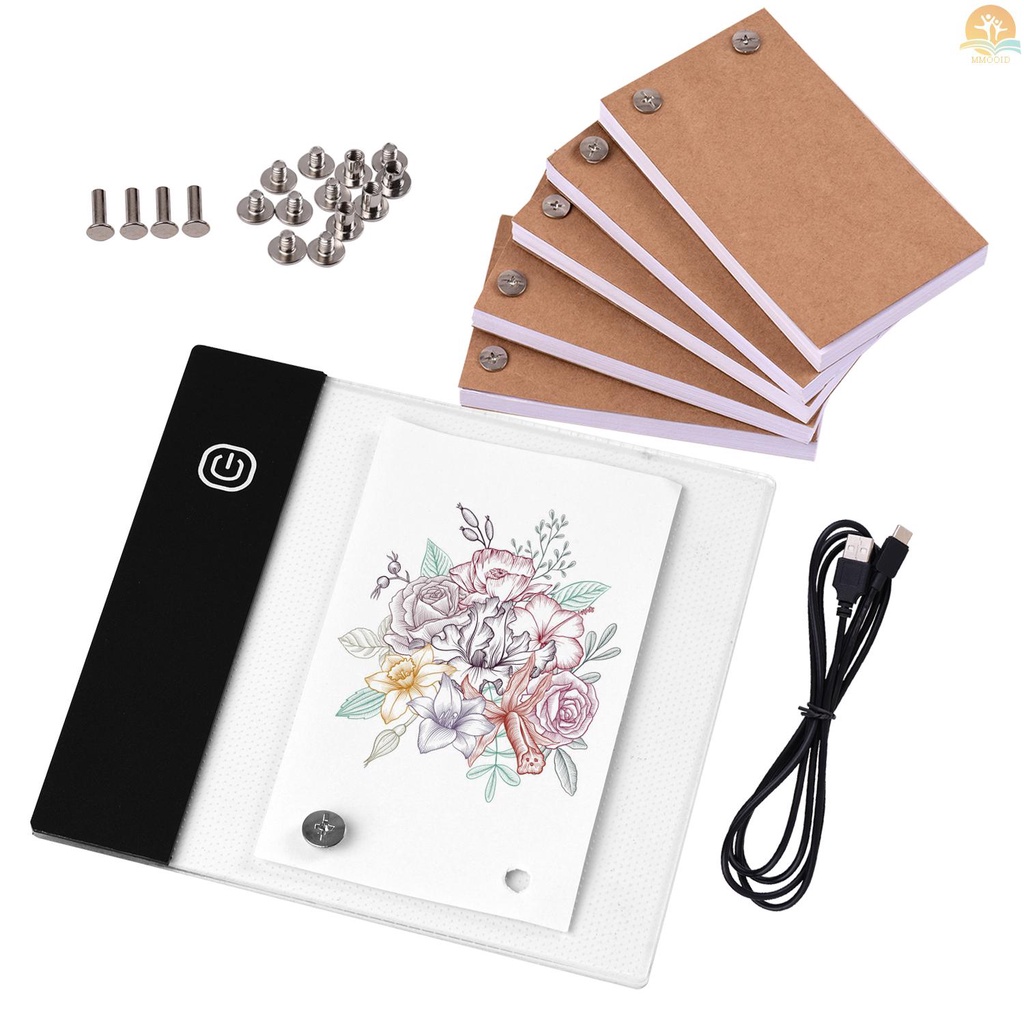 In Stock Flip Book Kit with Mini Light Pad LED Lightbox  Design with Hole 300 Sheets Flipbook Paper Binding Screws for Drawing Tracing Animation Sketching Cartoon Creation