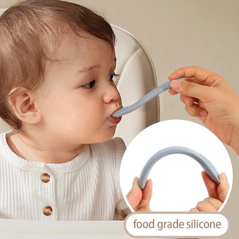 Sendok Makan Silikon Food grade/Sendok Latihan Bayi Anti Kunyah/Peralatan Makan Multicolor Reusable/Sendok Makan Belajar Anak