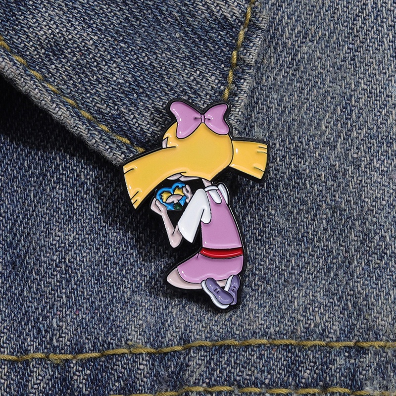 Hey Arnold Bros Lucu Animasi Kartun Logam Lencana Siswa Ransel Kemeja Kerah Pin Gesper