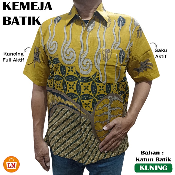 LM 33443 Kemeja BATIK Pria Lengan Pendek Katun Batik Premium Size M-XL Terbaru