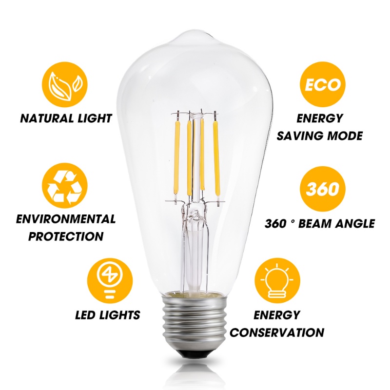 Bohlam Vintage Edison Clear Glass/Bohlam Lampu Filament Aluminium Pengganti/ Perlengkapan Lampu Dekorasi Cafe Halaman Rumah