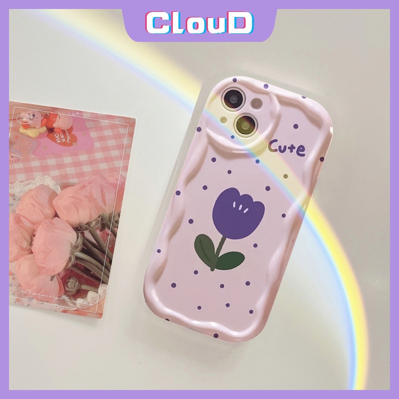 Casing Tahan Guncangan Tepi Melengkung Bergelombang 3D Untuk Infinix Hot11 10 20 30 9 8 12 Play Note12 G96 Smart 7 5 6 6Plus Hot8 9 30i 10Lite Vintage Black Tulip Retro Purple Little Dot Tulip Case