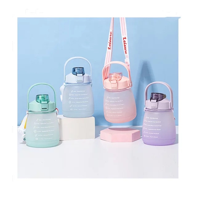 SALE Botol Minum Botol Air Minum Motivasi 2 Liter Gradasi Gradient Rainbow - Gemoy 1.3L Biru Termura