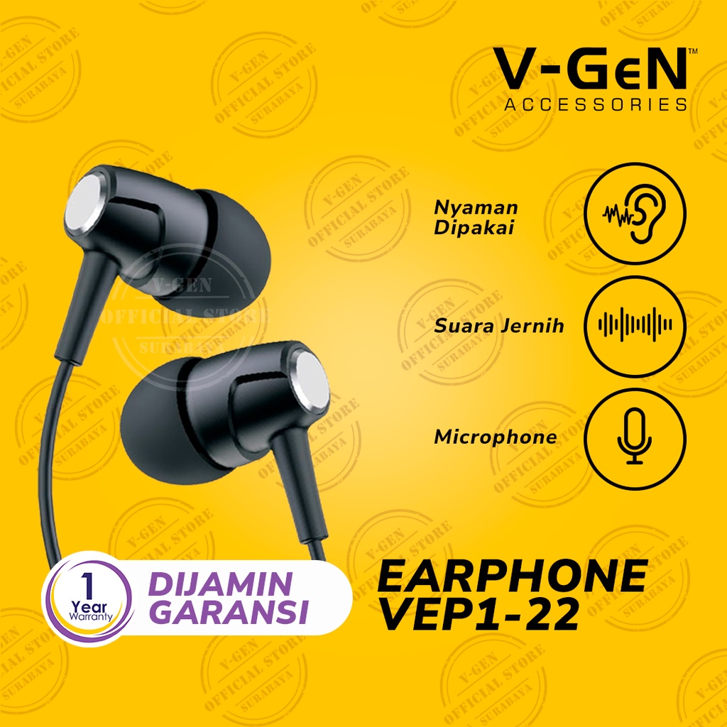 Headset Murah V-GeN VEP1-22 Wired Handsfree  Earphone Headset Premium Sound original VGEN