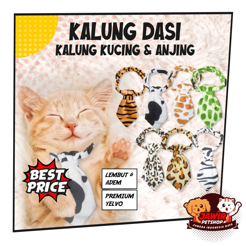 KALUNG KUCING ANJING DASI MOTIF jerapah leopard kura macan harimau sapi aksesoris untuk kitten puppy