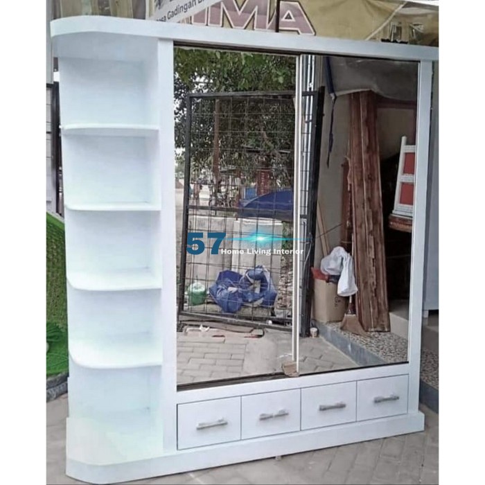 Lemari Pakaian Minimalis Pintu Sliding Kaca Bahan Plywood HPL