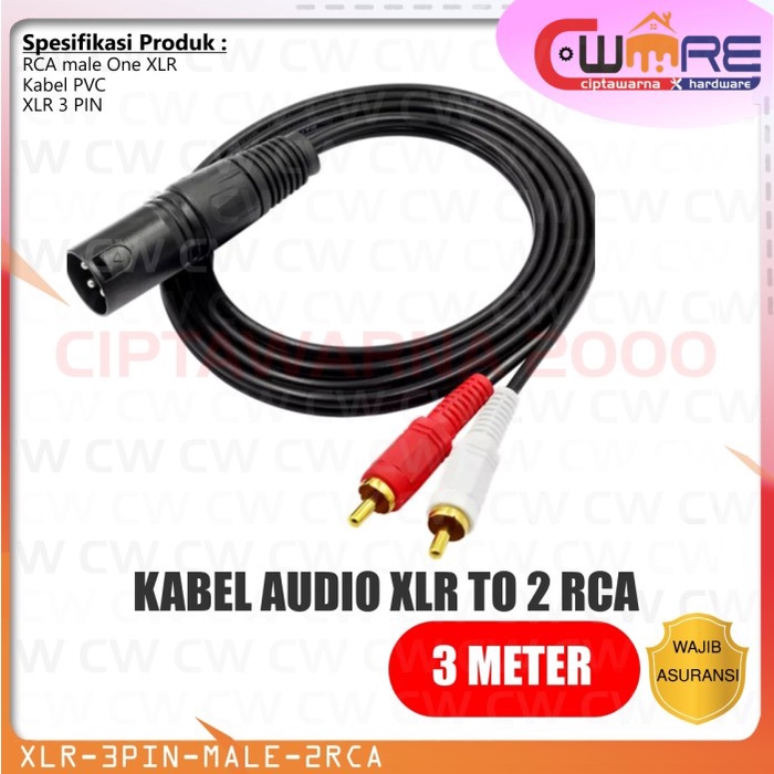 Kabel Splitter aux XLR 3 PIN TO 2 RCA audio cable 2in1 3 METER
