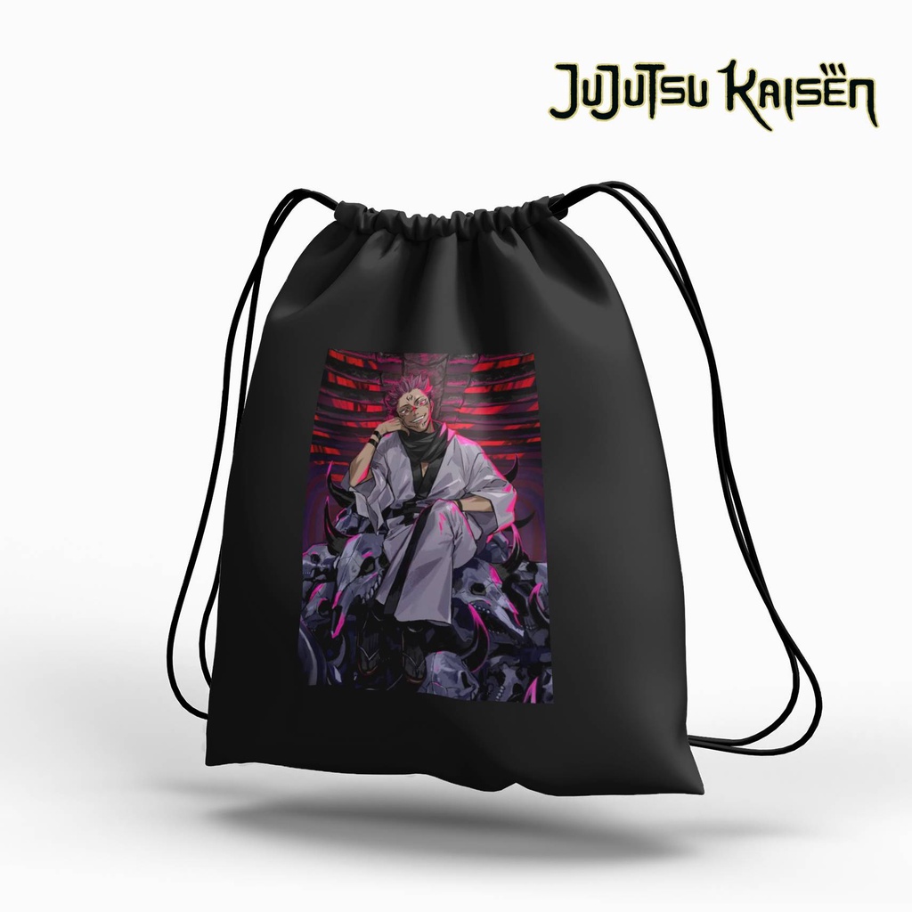 Stringbag Hitam Anime Jujutsu kaisen tas serut canvas blacu premium string bag