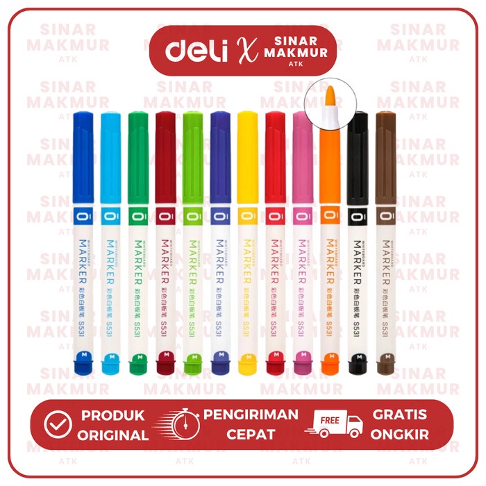 

Whiteboard Marker 12 Color/Spidol Papan Tulis 12 Warna DELI S531 (SET)