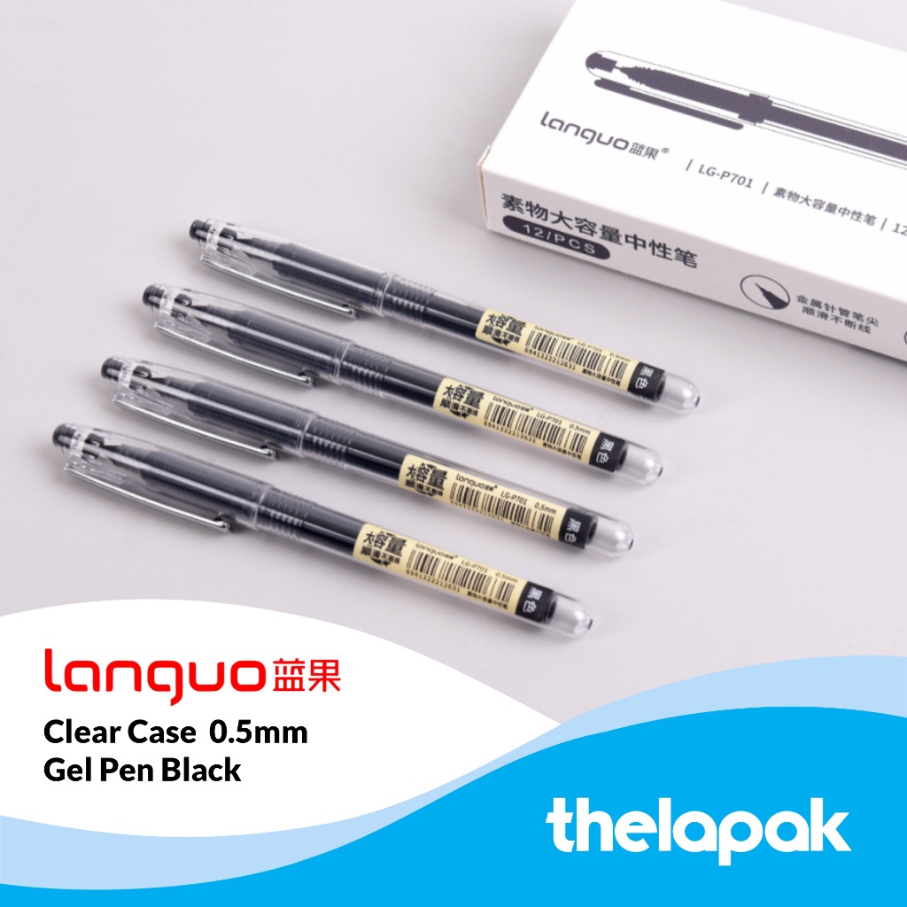 

Pulpen Gel 0.5mm Languo Clear Case Pen Tinta Hitam