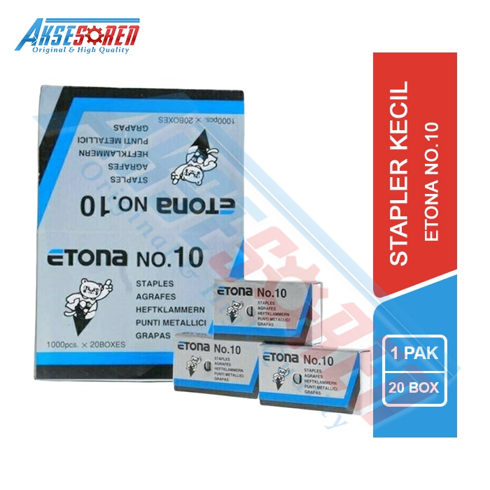 

Isi Refill Staples Etona No.10 [1 Pack/20 Box] / Isi ulang steples No. 10 1 Pak / Refill Isi Tapler Etona No 10