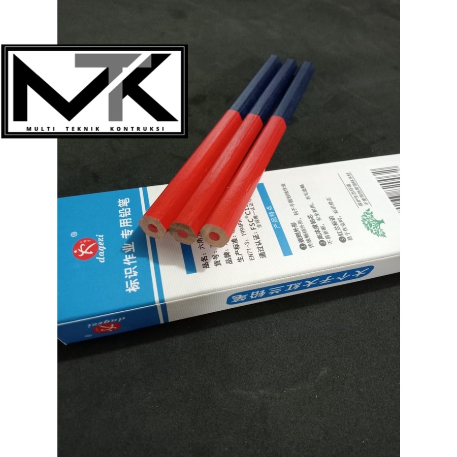 

10 PCS PENSIL TUKANG 2 WARNA BULAK BALIK / PENSIL BANGUNAN