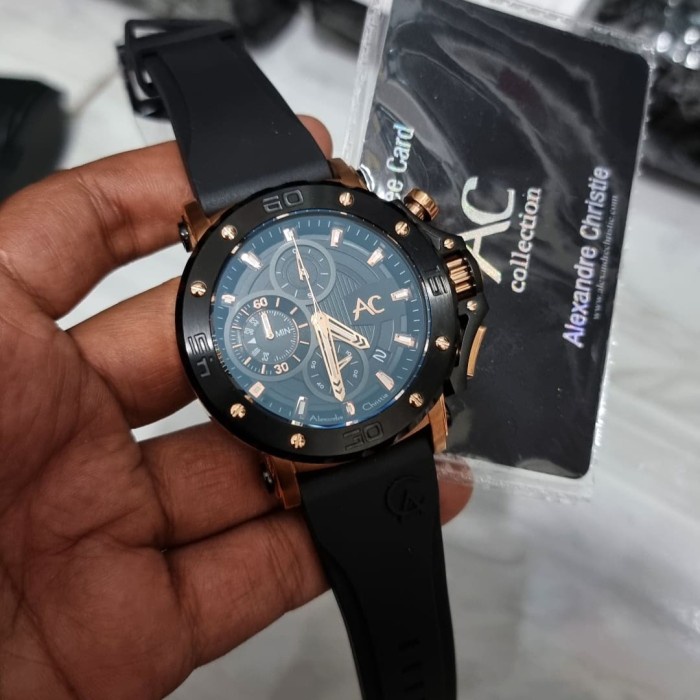 jam tangan pria alexander cristie collection ac 9205 black rose gold Vs