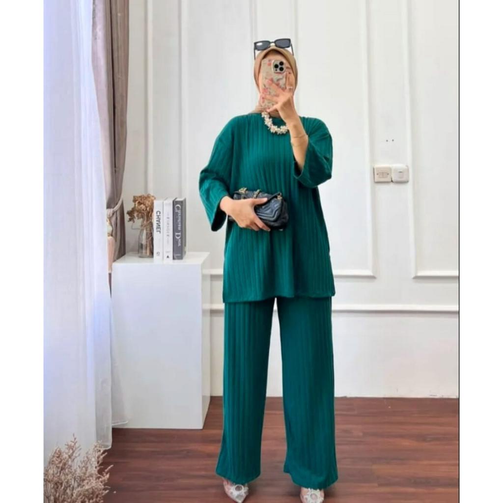 YES Setelan Celana Tunik Wanita Kaos Knit Rajut Import Viral Kekinian Terbaru Terlaris Termurah COD