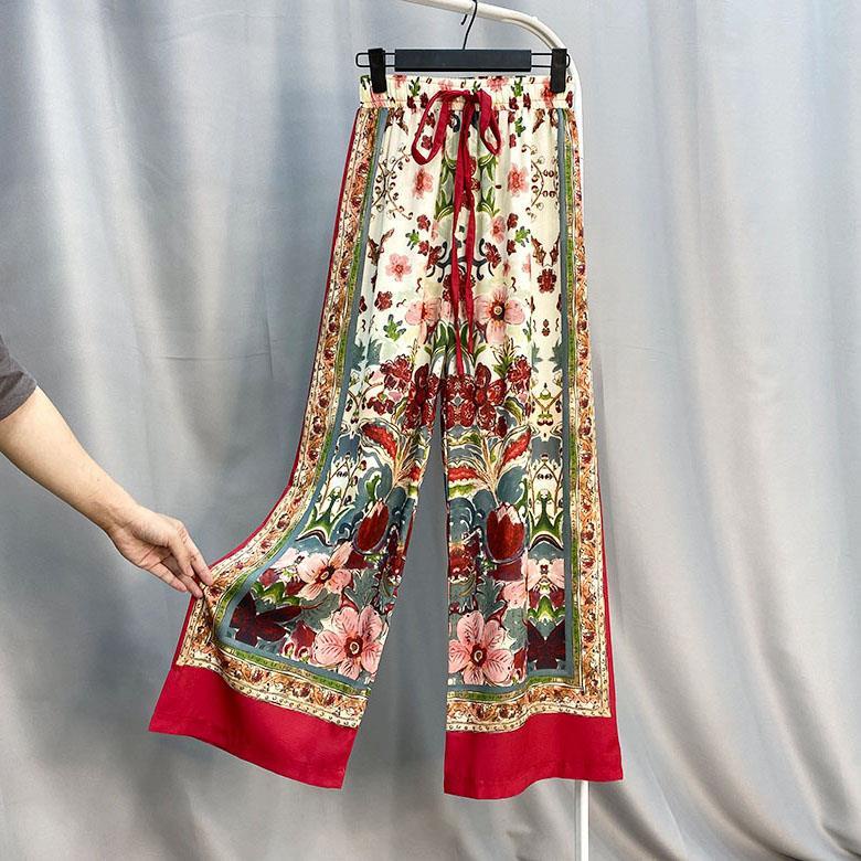 Wide leg pants, chiffon pants, women's loose and slim elastic pants, floral pants