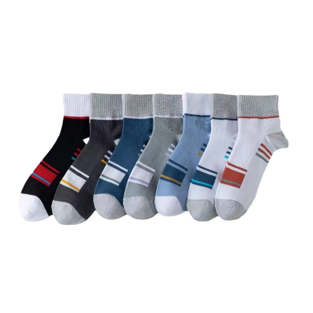 DSM Kaos Kaki Panjang Unisex 6833 Motif Garis Kaus Kaki Tinggi Pria Wanita Ankle Socks Breathable Color Striped Men Socks  Murah