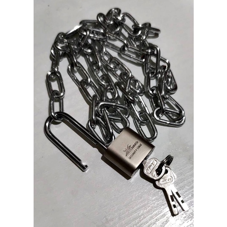 rantai pagar lebar rantai 14 mm 1 meter dan gembok lebar 30 mm