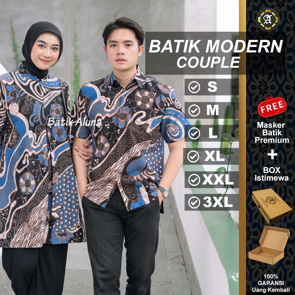 Baju Batik Couple Pasangan Motif Jenna Modern Set Pria Sarimbit Kemeja Kondangan Tenun Rok Lengan Tu
