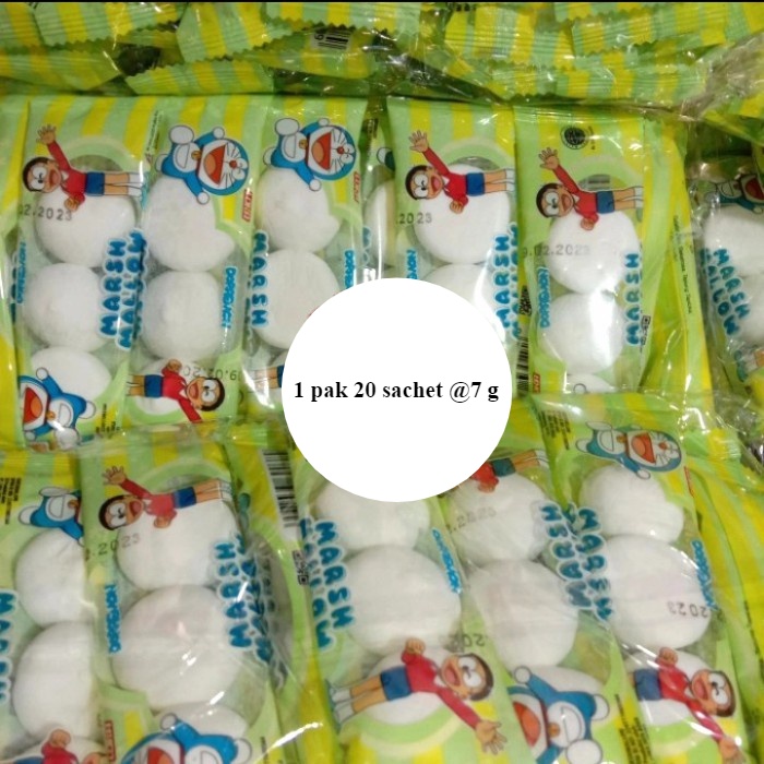 

Marshmallow bulat Doraemon 1 pak isi 20 sachet @7g