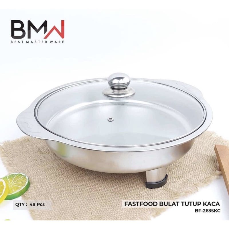 Tempat Makan Prasmanan BULAT Set Stainless Steel Wadah Saji Lauk Tutup Kombinasi