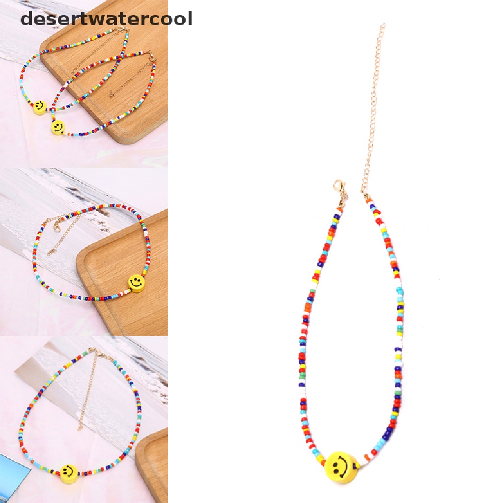 Deid Bohemia Manik-Manik Warna-Warni Wajah Senyum Liontin Choker Kalung Klavikula Perhiasan Hadiah Martijn