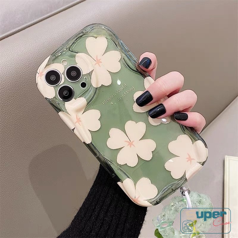 Floral 3D Wavy Curved Edge Fresh Case Kompatibel Untuk iPhone 7Plus 8Plus 11 14 12 13 Pro Max XR X 6s 6 7 8 Plus XS Max SE 2020bunga Musim Panas Lembut Tpu Shockproof Glossy Back Cover