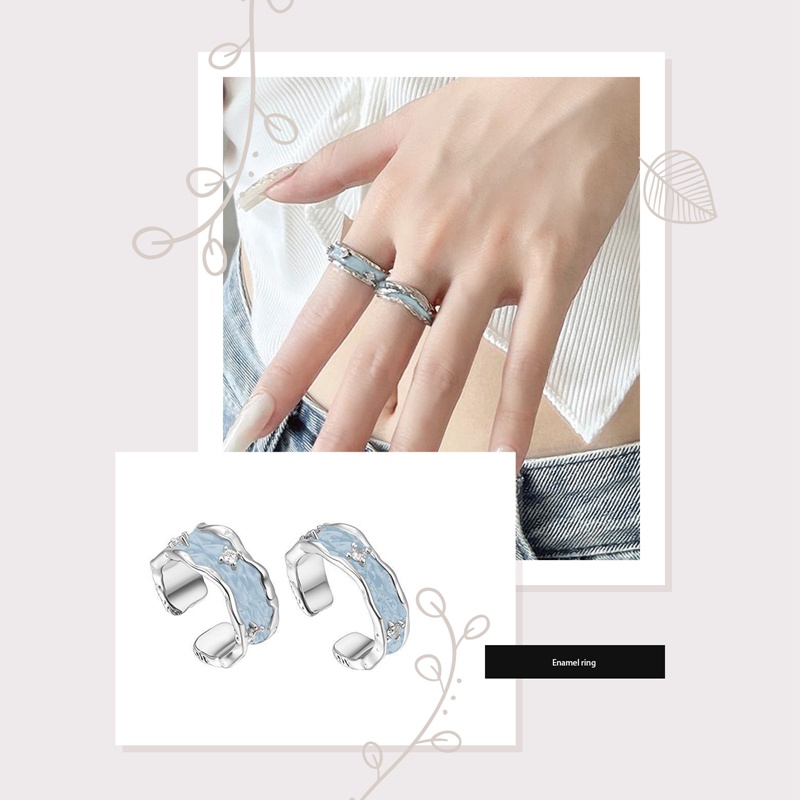 Korea Fashion Geometris Gelombang Enamel Glaze Rings Untuk Wanita Handmade Hias Zircon Open Ring