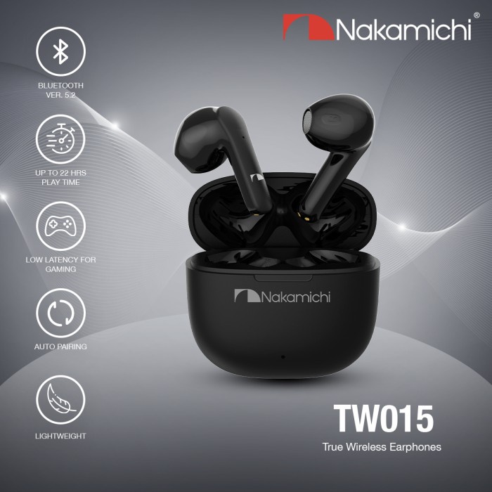 Nakamichi TW015 True Wireless Earphone Bluetooth Gaming TWS HD Black