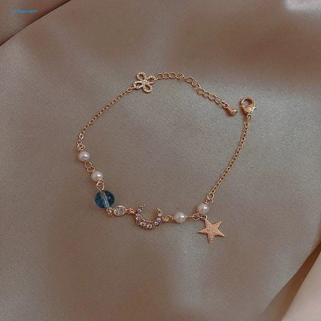 Lilyscent Gelang Rantai Alloy Untuk Pacaran Bintang Bulan Beads Chain Bracelet Shiny