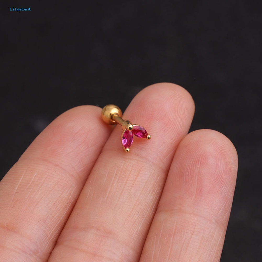 Lilyscent 1Pc Wanita Cubic Zirconia Hias Daun Stud Anting Barbel Tulang Rawan Perhiasan Hadiah