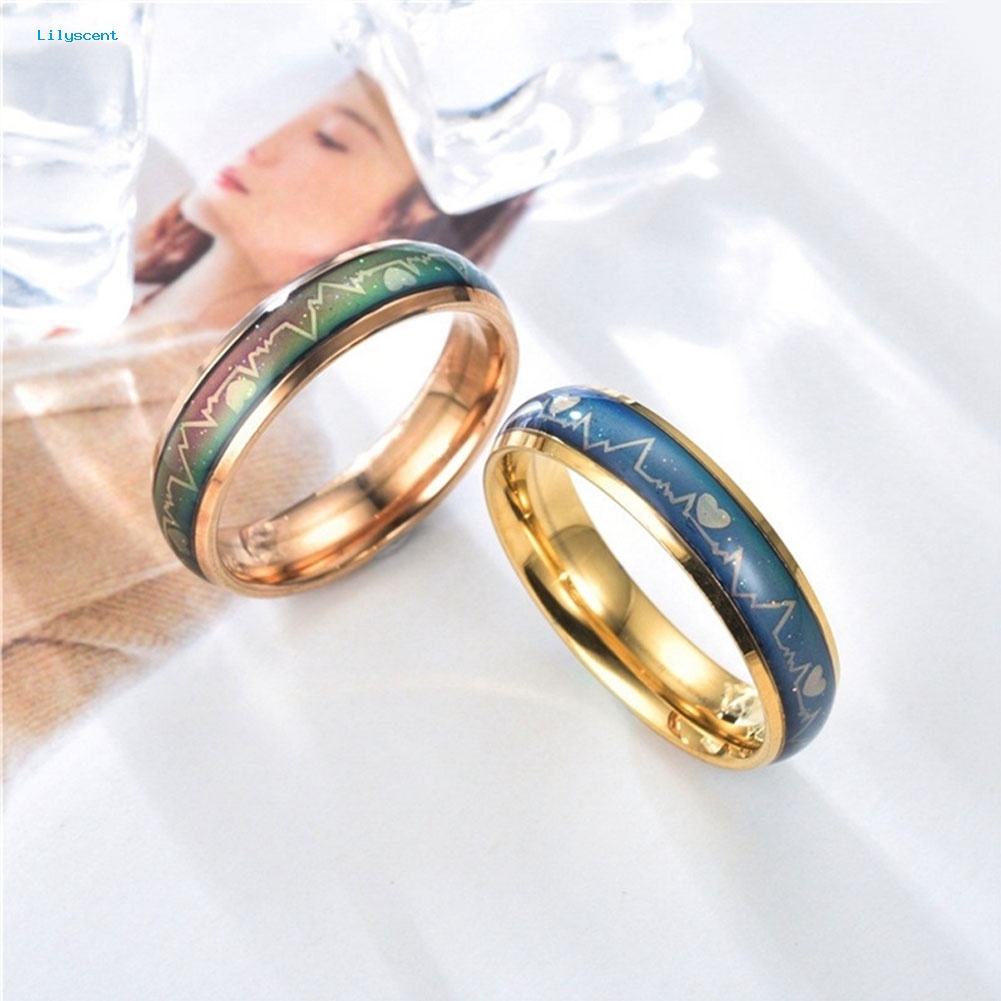 Lilyscent Fashion Pria Wanita Mood Changing Color Heart Beat Cincin Pesta Perhiasan Pasangan Band