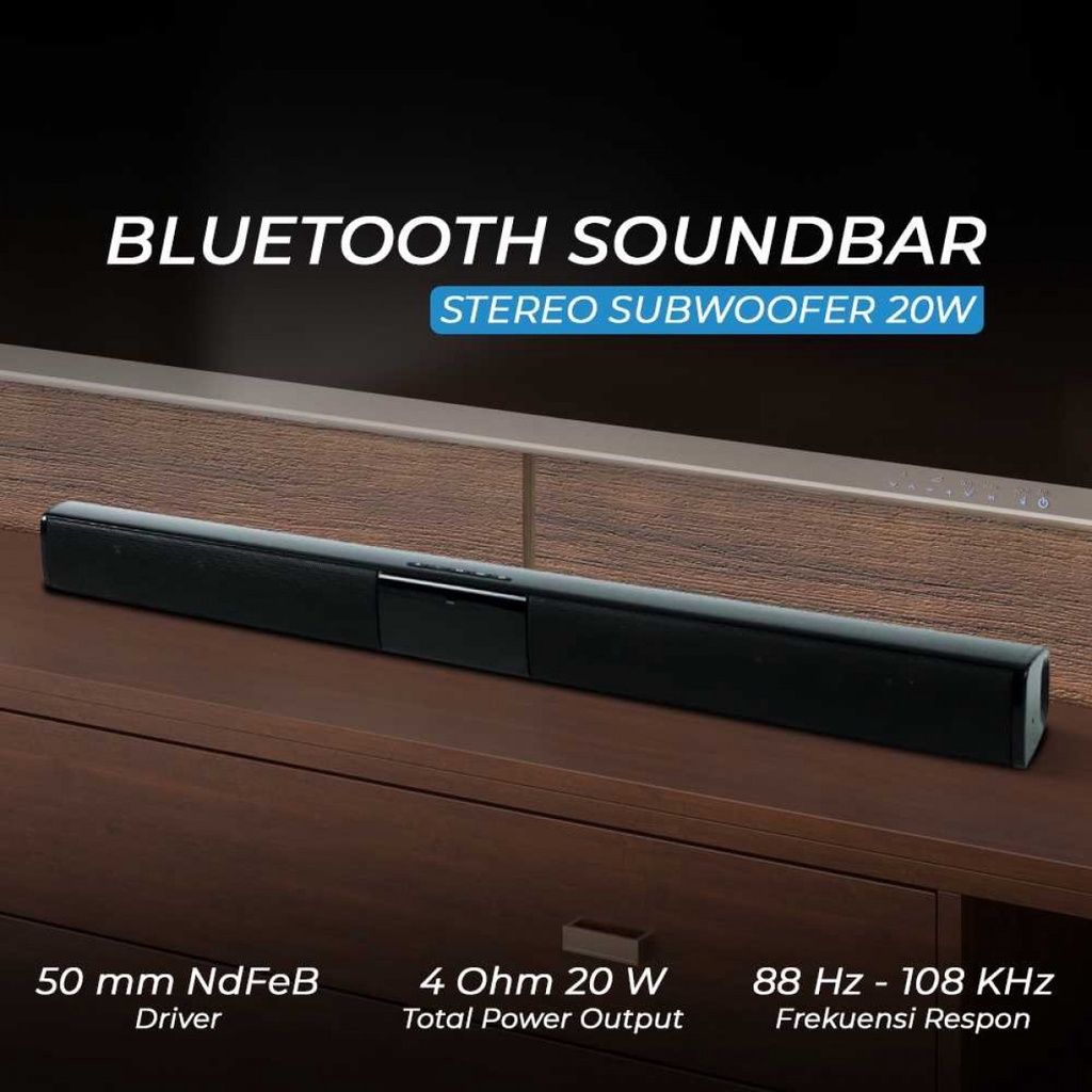 Soundbar Bluetooth Speaker Recharge Home Theater Bass 20W AUX Remote