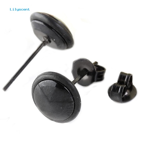 Lilyscent 1pasang Anting Stud Telinga Stainless Steel Bulat Hitam Fashion Pria Wanita