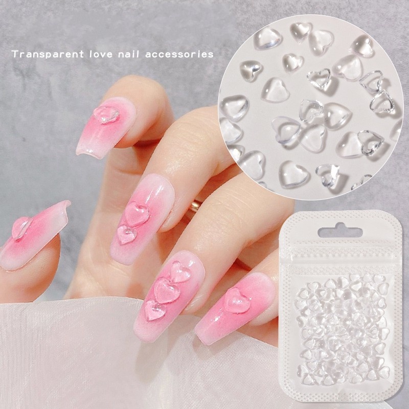 3d Kristal Aurora Busur-Simpul Cinta Hati Nail Art Dekorasi/Pesona Kuku Berlian Imitasi Glitter Transparan/Bagian Kuku Jelly DIY