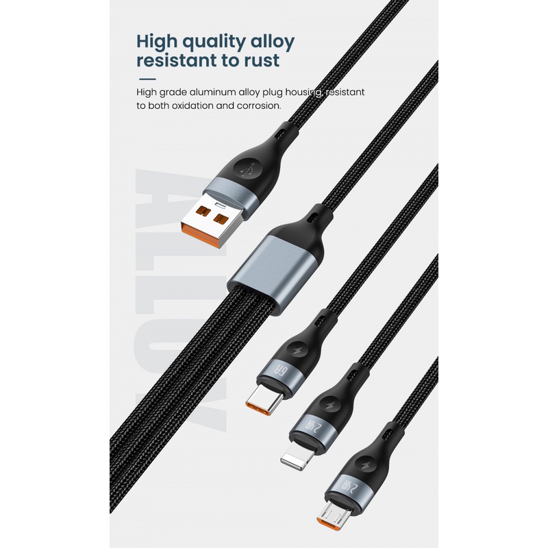 IPHONE 6a Kabel Cas 3in1 Super Untuk Iphone14 13 12 11 Pro Micro USB Type C Fast Charger USB Type-C Kabel Data Samsung