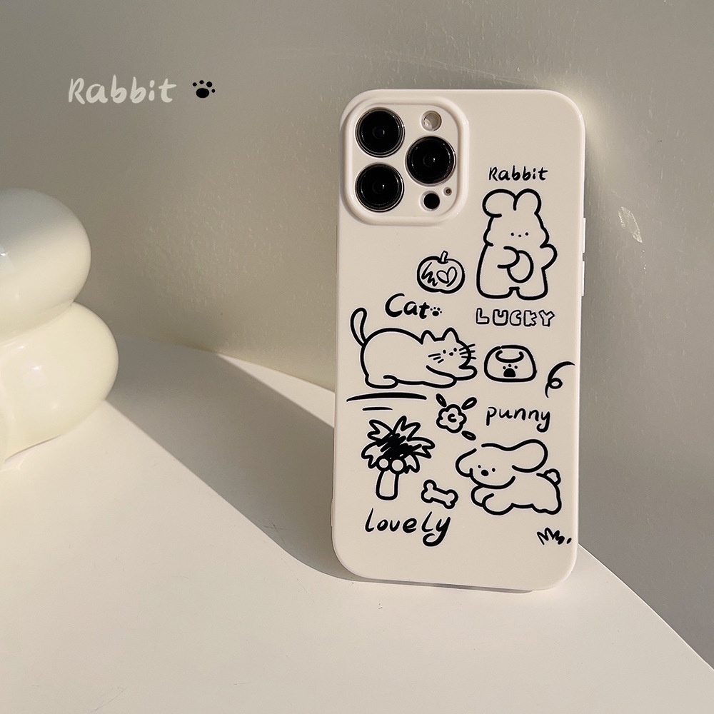 IPHONE Korea Simple Coconut Rabbit Stek Silicone Case Untuk Iphone14 11 12 13 PRO MAX Casing Cover Pelindung AT0123