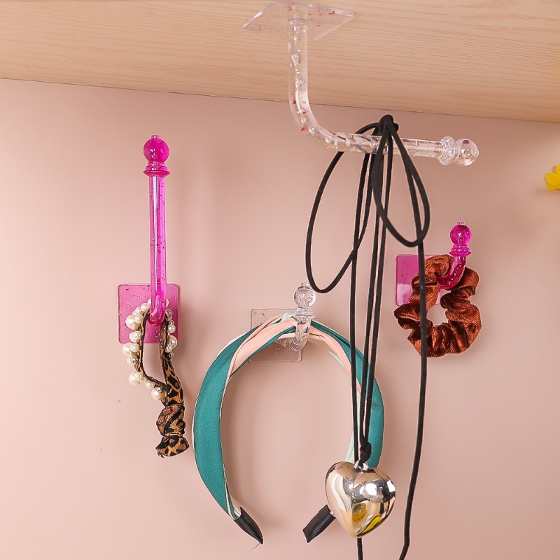 Self Adhesive Crystal Free Punch Hair Rope Holder/Gantungan Perhiasan Serbaguna/Kait Tas Kain Tahan Air Lembab/Rak Penyimpanan Transparan Home Organize Accessories