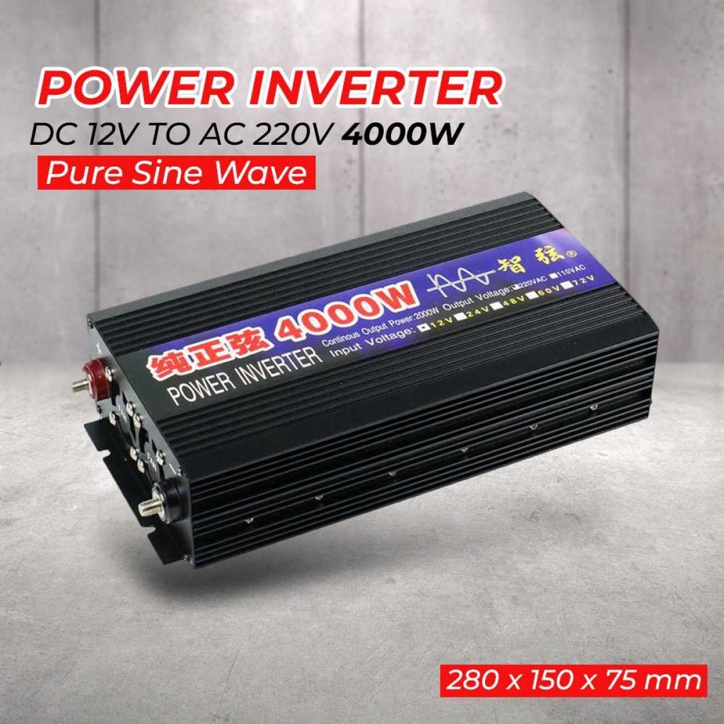 Power Inverter Mengubah Arus DC 12V to AC 220V 4000W Pure Sine Wave