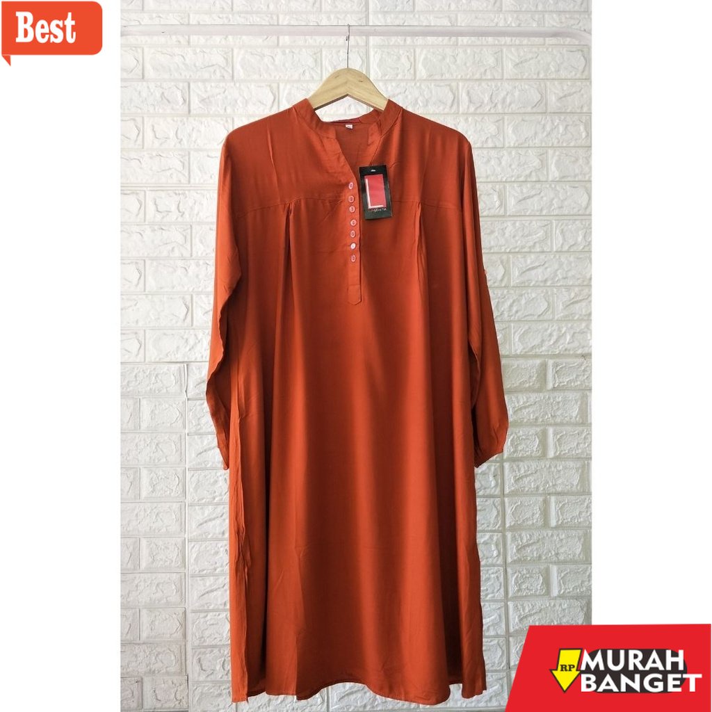 Tunik jumbo terbaru untuk wanita- Tunik polos rayon jumbo Orange Bata