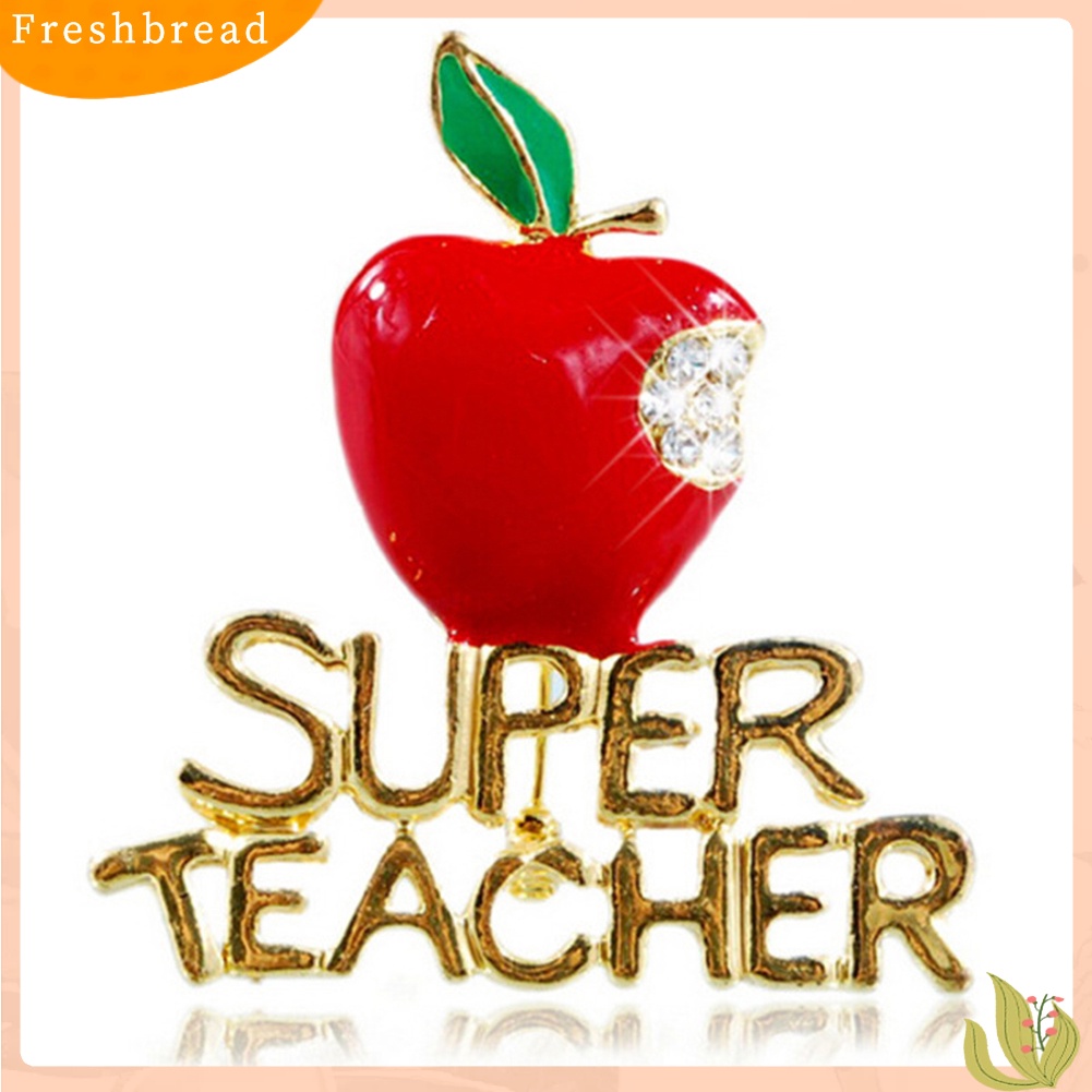 &lt; Freshbread &gt; Apple Super Teacher Rhineston Bertatahkan Bros Pin Lencana Hadiah Hari Guru Natal