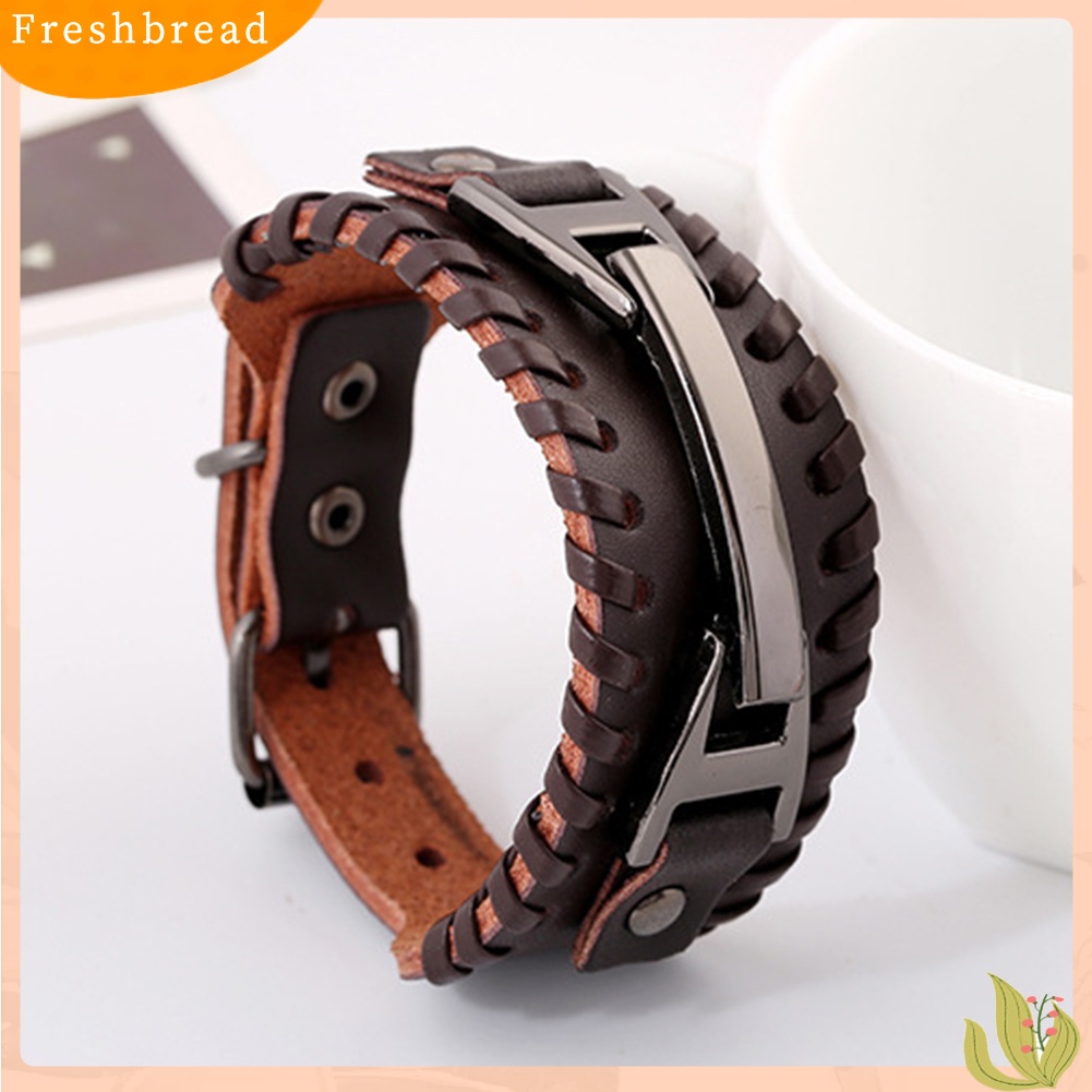 &lt; Freshbread &gt; Punk Pria Anyaman Kulit Imitasi Lebar Manset Gelang Gelang Bangle Perhiasan Hadiah