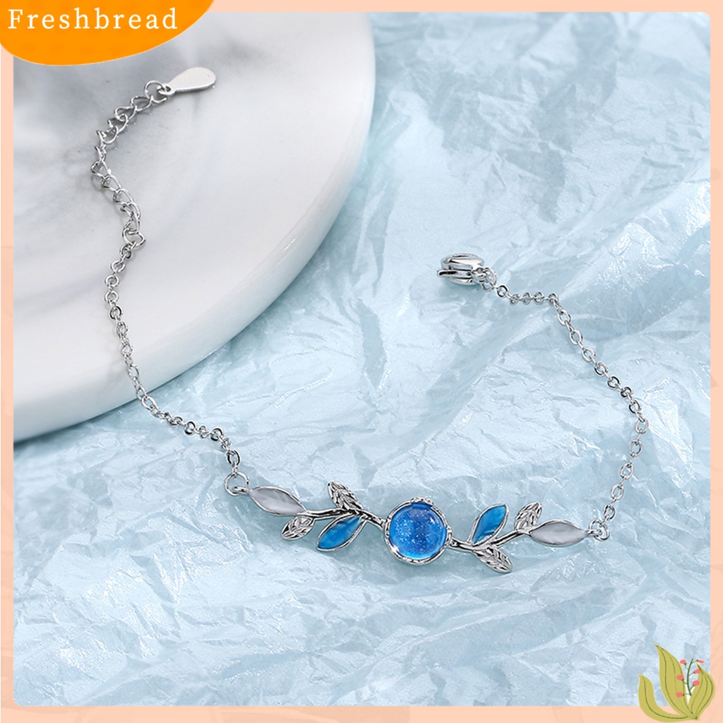 &lt; Freshbread &gt; Ladies Bracelet Everyday Wear Copper Summer Blue Zirconia Leaf Bracelet Untuk Pesta