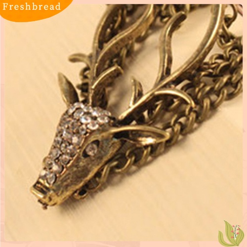 &lt; Freshbread &gt; Wanita Vintage Penuh Diamante Kepala Rusa Misterius Multi-Layer Gelang Perhiasan