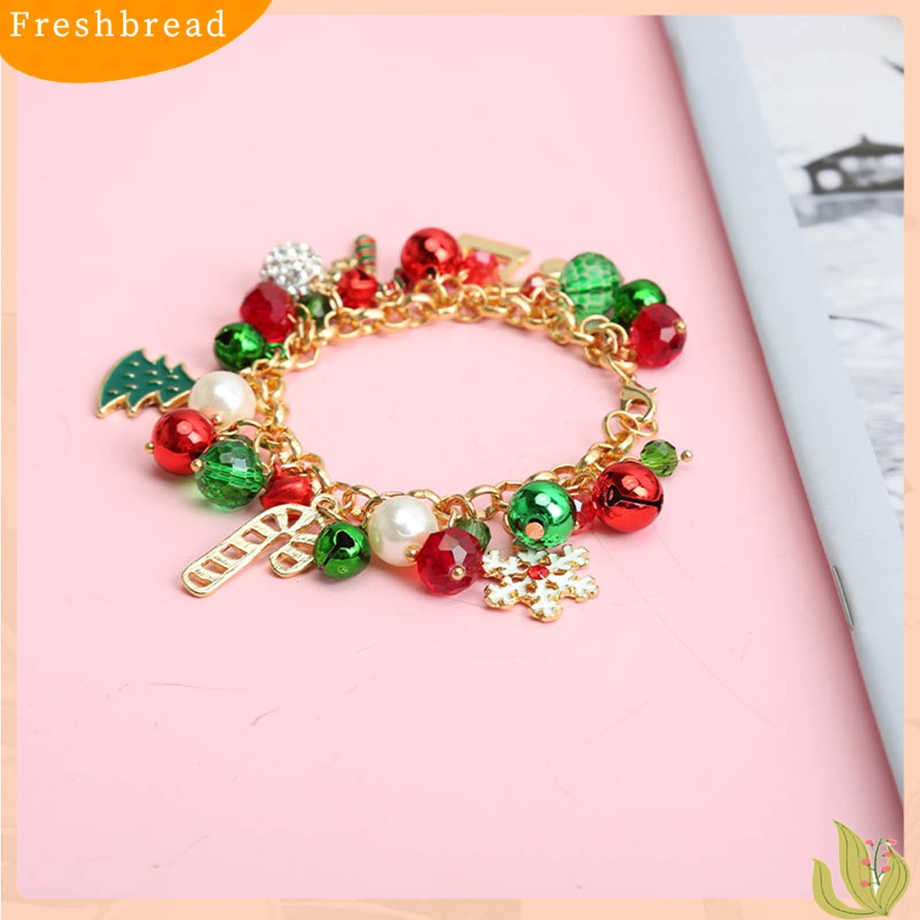 &lt; Freshbread &gt; Gelang Natal Alloy Bell Kristal Imitasi Snowflake Gelang Pohon Natal Untuk Pesta