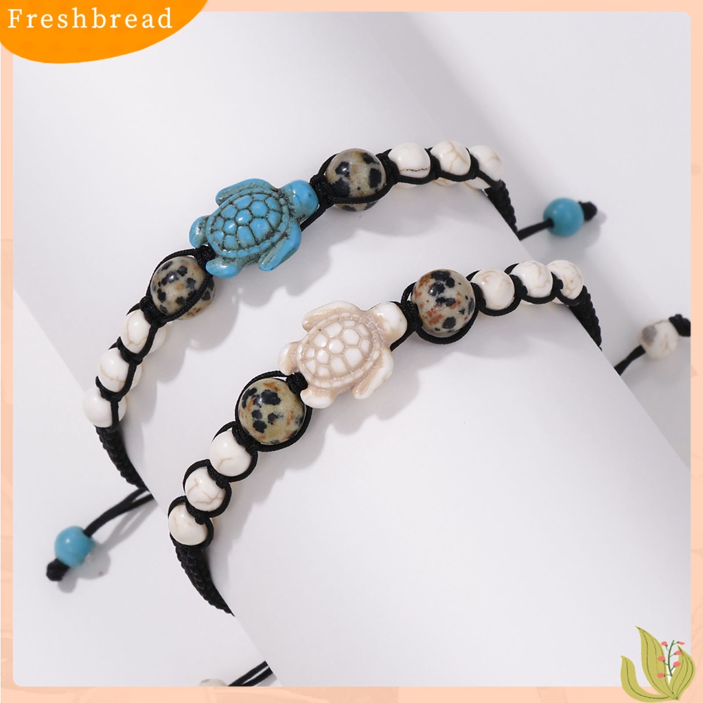 &lt; Freshbread &gt; 2Pcs Manik-Manik Gelang Retro Kura-Kura Dekorasi Buatan Tangan Adjustable Pengerjaan Halus Dekorasi Portabel Bohemian Batu Persahabatan Gelang Aksesori Pakaian